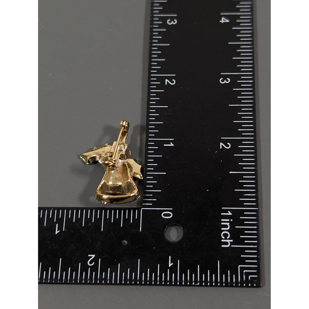 Vintage Christmas Bell Brooch Gold‎ Tone Holly Holiday Pin Retro